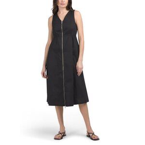 MIAN Black Made In Italy Sleeveless Front Zip Midi Dress